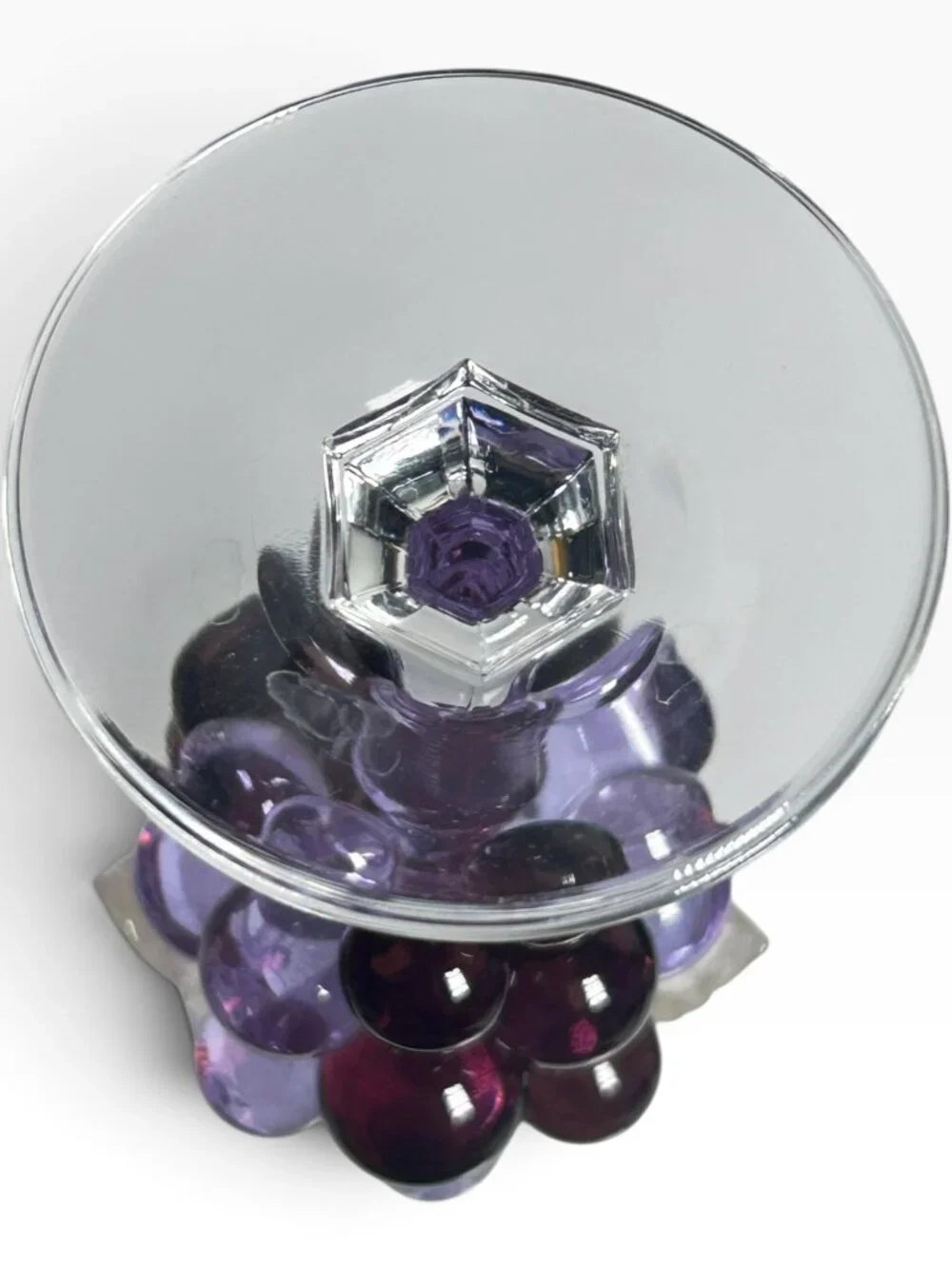 Vintage Murano Style Art Glass Champagne Flute Purple Grape Stem Paneled Shape